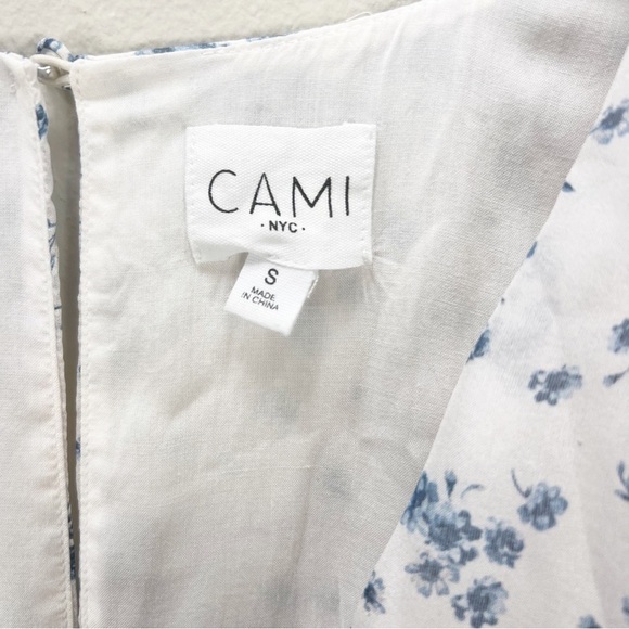 CAMI NYC Egle Dress Denim Flower Low Cut  White Floral Silk Revolve Small S - Picture 5 of 11